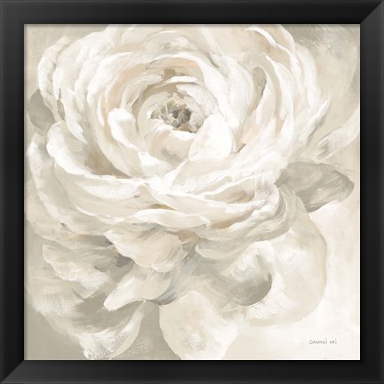 Framed White Rose Gray Print