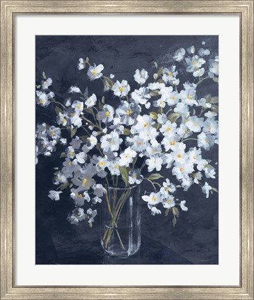 Framed Fresh White Bouquet Indigo Crop Print