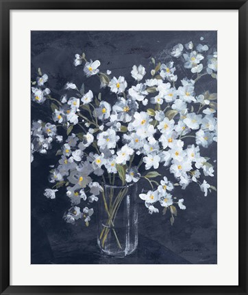 Framed Fresh White Bouquet Indigo Crop Print