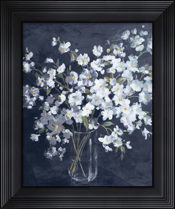 Framed Fresh White Bouquet Indigo Crop Print