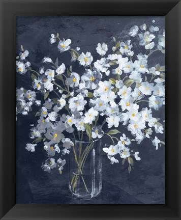 Framed Fresh White Bouquet Indigo Crop Print