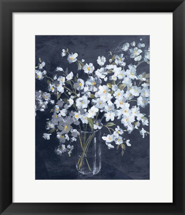 Framed Fresh White Bouquet Indigo Crop Print