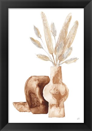 Framed Earthy Vase Gray Bunny Tail Print