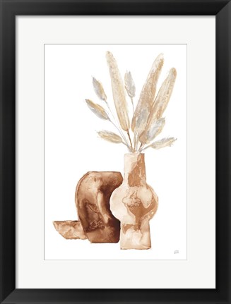 Framed Earthy Vase Gray Bunny Tail Print