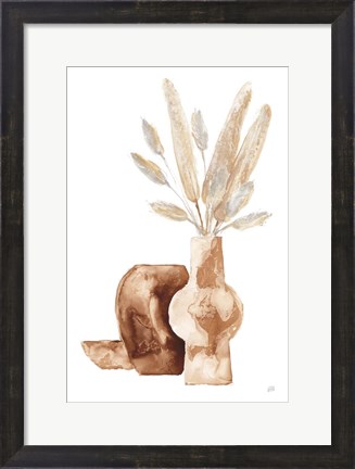 Framed Earthy Vase Gray Bunny Tail Print