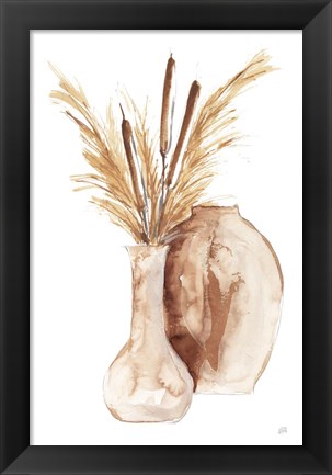 Framed Earthy Vase Cattails Print