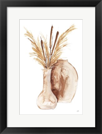 Framed Earthy Vase Cattails Print