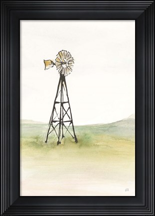 Framed Windmill Landscape I Print