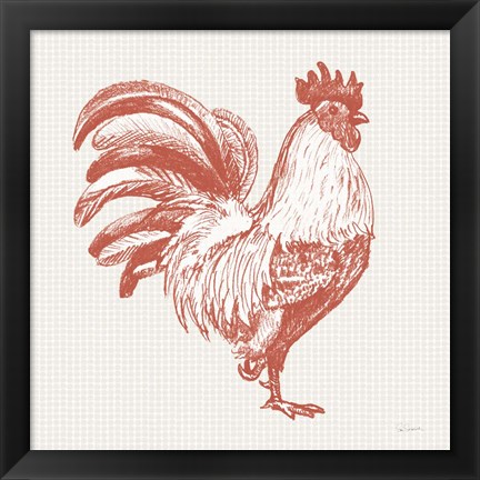Framed Cottage Rooster I Red Print