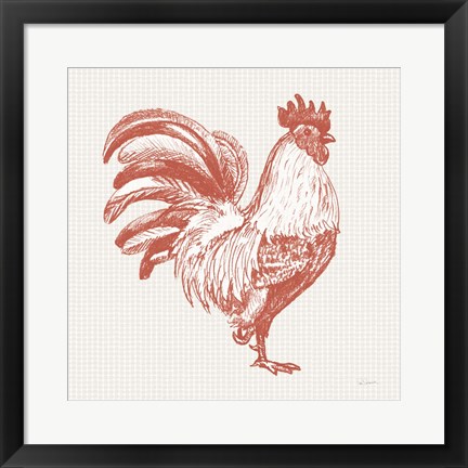 Framed Cottage Rooster I Red Print