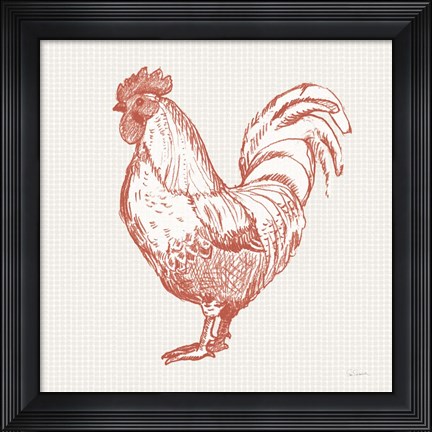 Framed Cottage Rooster II Red Print