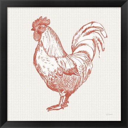 Framed Cottage Rooster II Red Print