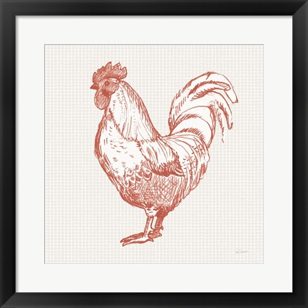 Framed Cottage Rooster II Red Print