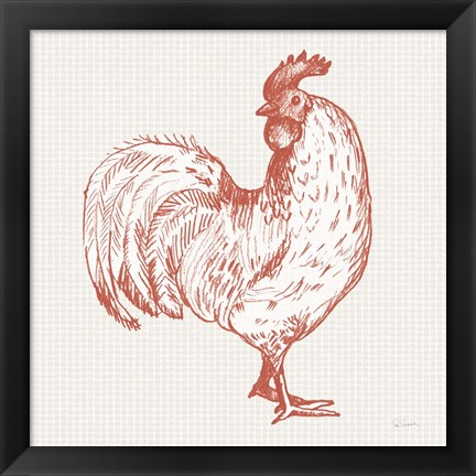 Framed Cottage Rooster III Red Print