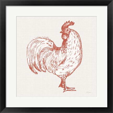 Framed Cottage Rooster III Red Print