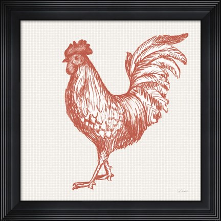 Framed Cottage Rooster IV Red Print