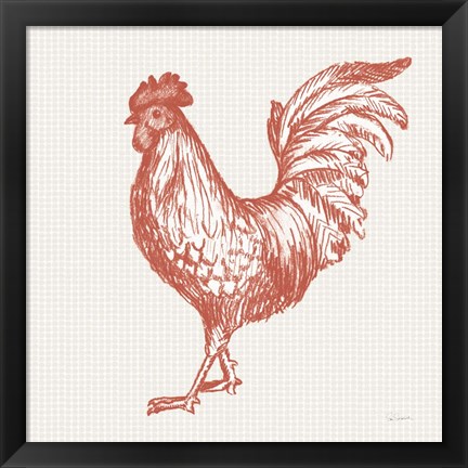 Framed Cottage Rooster IV Red Print