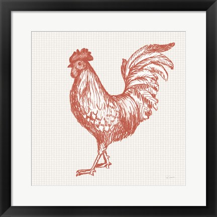 Framed Cottage Rooster IV Red Print