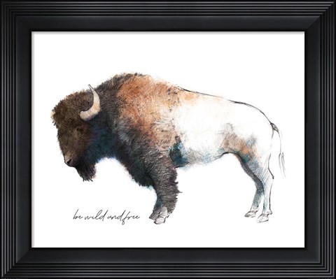 Framed Wild Colorful Bison Dark Brown Print