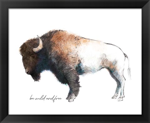 Framed Wild Colorful Bison Dark Brown Print