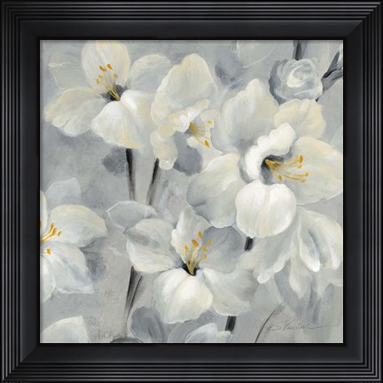 Framed Flowers on Gray II Print