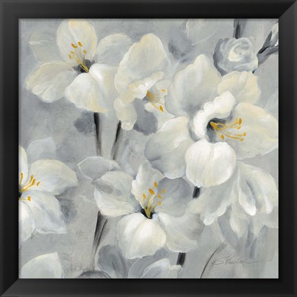 Framed Flowers on Gray II Print