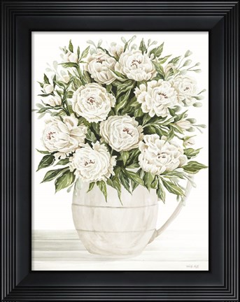Framed Peonies on White I Print
