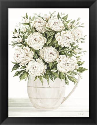 Framed Peonies on White I Print