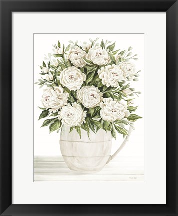 Framed Peonies on White I Print