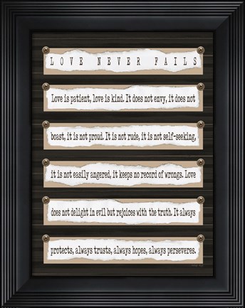 Framed Love Never Fails I Print