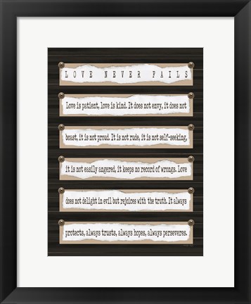 Framed Love Never Fails I Print