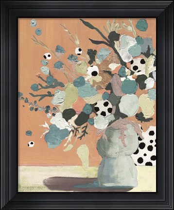 Framed Peach Polka Dot Floral Print