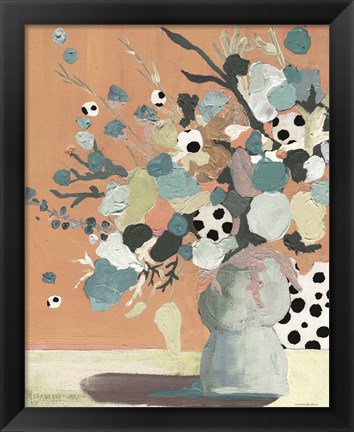 Framed Peach Polka Dot Floral Print