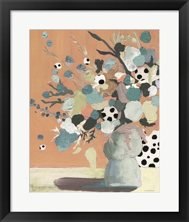 Framed Peach Polka Dot Floral Print