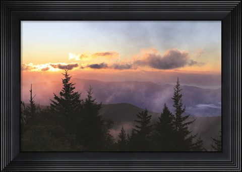 Framed Foggy Mountain Sunrise Print