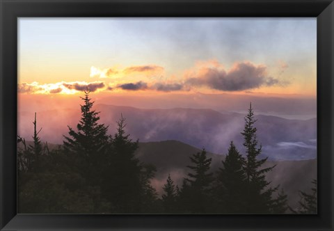 Framed Foggy Mountain Sunrise Print