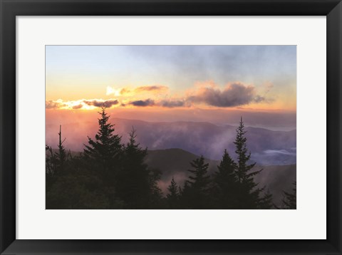 Framed Foggy Mountain Sunrise Print