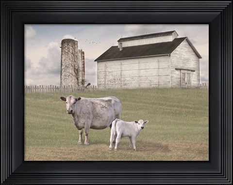 Framed Momma and Baby Cow Print
