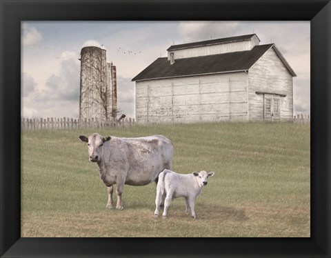 Framed Momma and Baby Cow Print