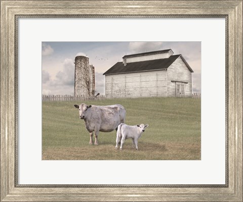 Framed Momma and Baby Cow Print