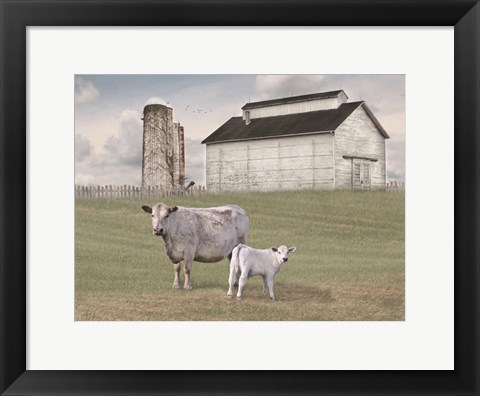 Framed Momma and Baby Cow Print