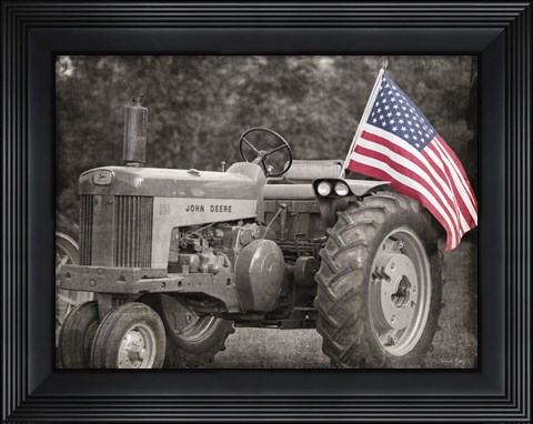 Framed Tractor with American Flag Print