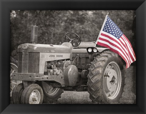 Framed Tractor with American Flag Print