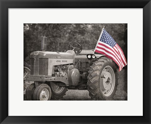 Framed Tractor with American Flag Print