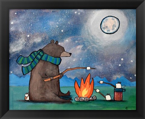 Framed Camping Bear Mouse Print