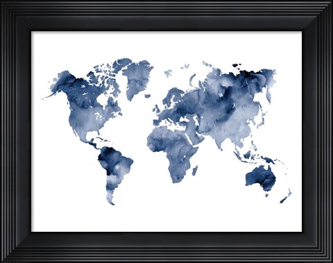 Framed Indigo World Map Print