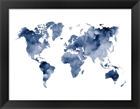 Framed Indigo World Map Print