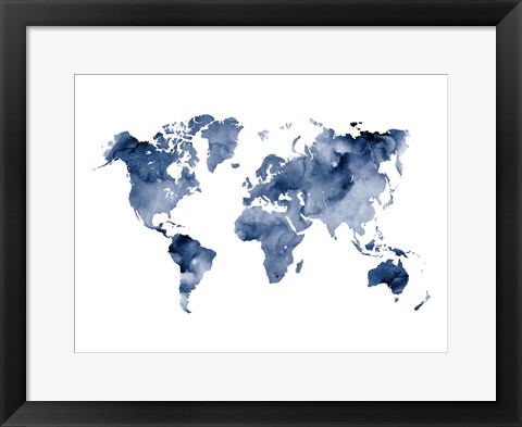 Framed Indigo World Map Print