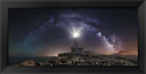Framed Lighthouse and Milky Way Print