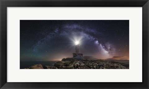 Framed Lighthouse and Milky Way Print